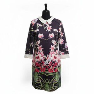 Ted Baker Youma Mirrored Tropics Dress 10 4 3/4 Sleeve Tunic Wedding Guest Party